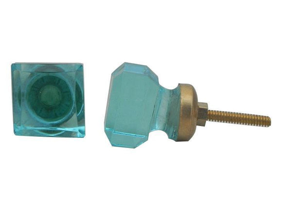 Small Light Blue Square Glass Knob