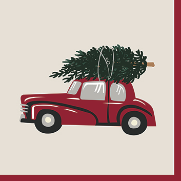 Vintage Christmas Car w/ Tree Coctail Napkin