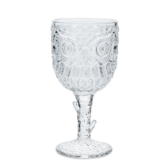 Owl In Tree Goblet Clear